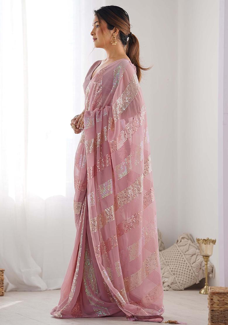 Pink Sequin Embroidered Georgette Sarees