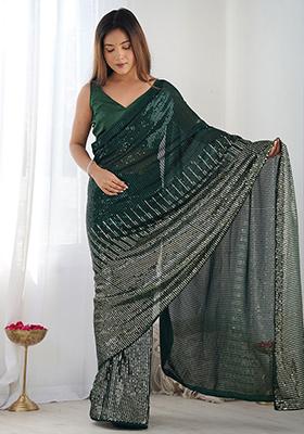 Green Sequin Embroidered Georgette Sarees