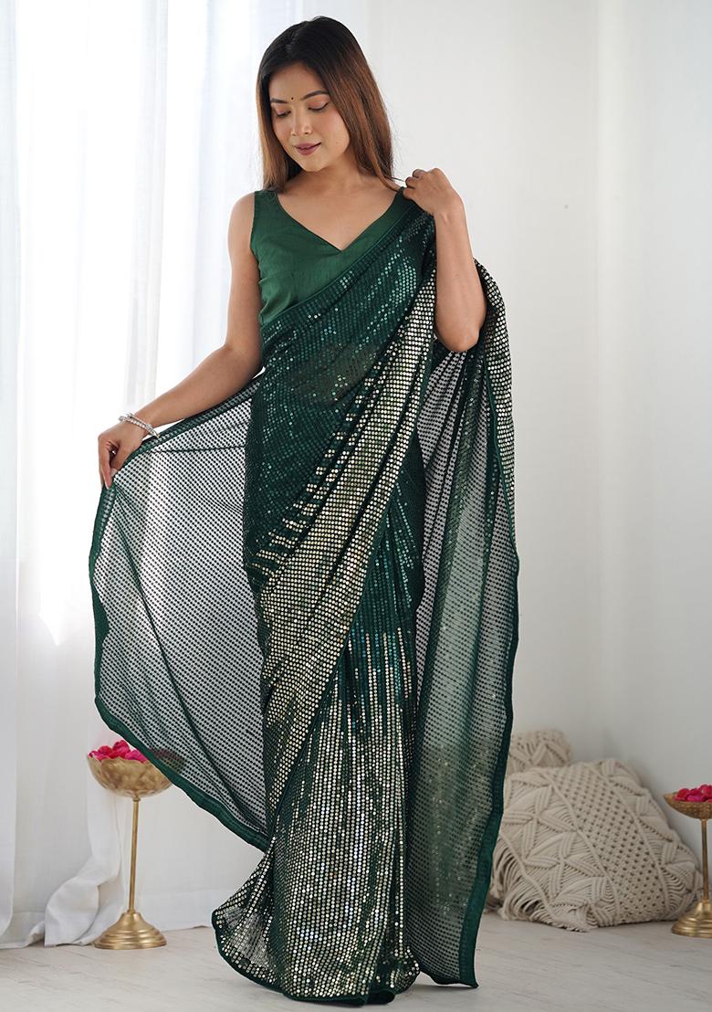 Green Sequin Embroidered Georgette Sarees