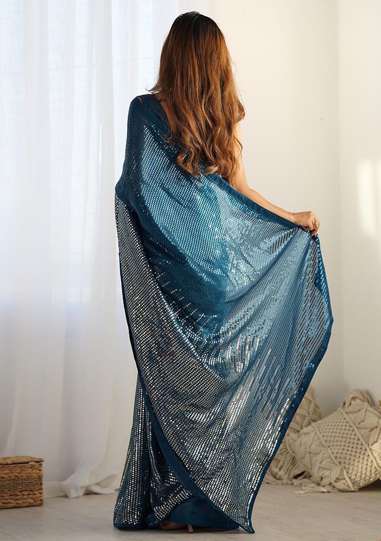 Blue Sequin Embroidered Georgette Sarees
