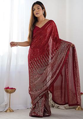 Red Sequin Embroidered Georgette Sarees