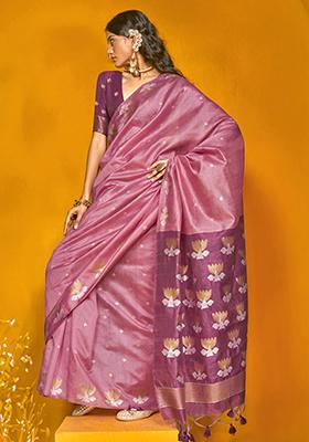 Pink Zari Weaving Silk Sarees