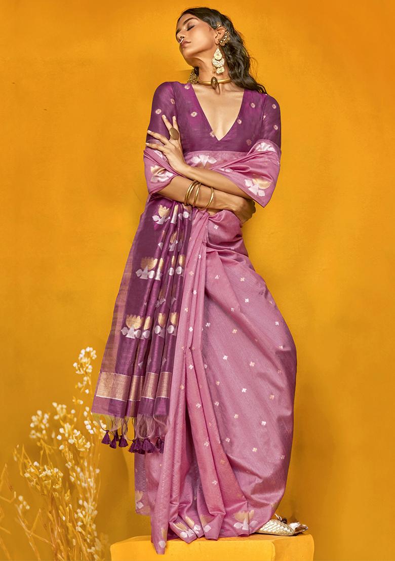 Pink Zari Weaving Silk Sarees
