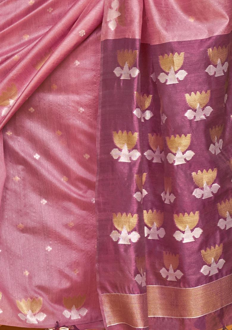 Pink Zari Weaving Silk Sarees