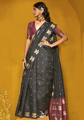 Black Zari Weaving Silk Sarees