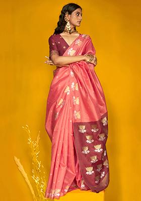 Pink Zari Weaving Silk Sarees