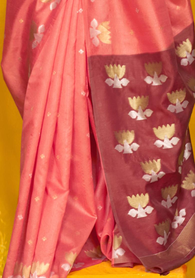 Pink Zari Weaving Silk Sarees