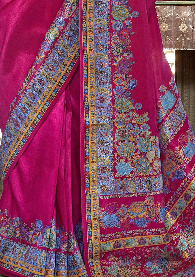 Pink Floral Print Silk Sarees