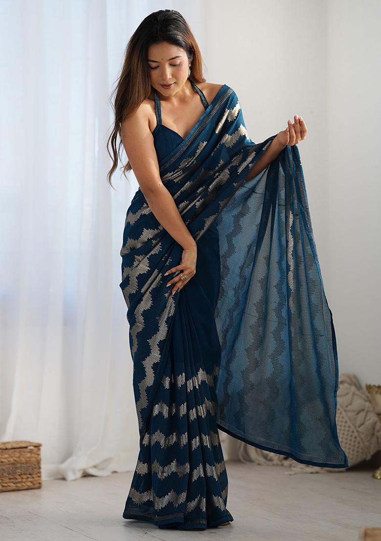 Blue Sequin Embroidered Georgette Sarees