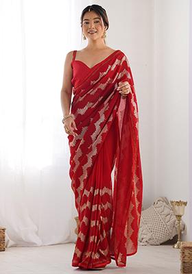 Red Sequin Embroidered Georgette Sarees