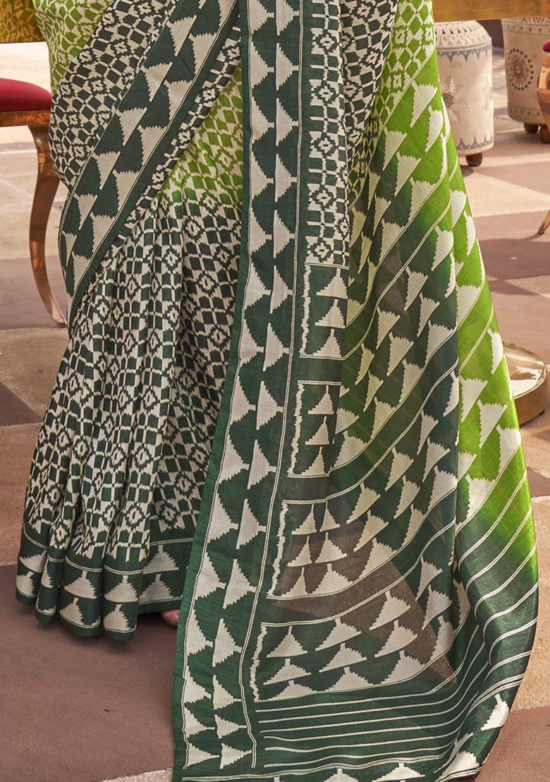Green Digital Print Silk Sarees