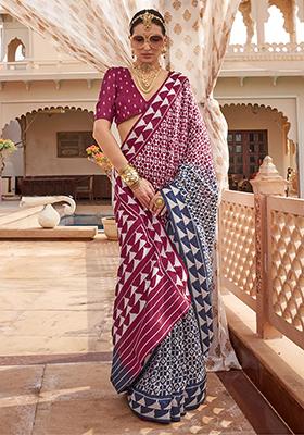 Purple Digital Print Silk Sarees