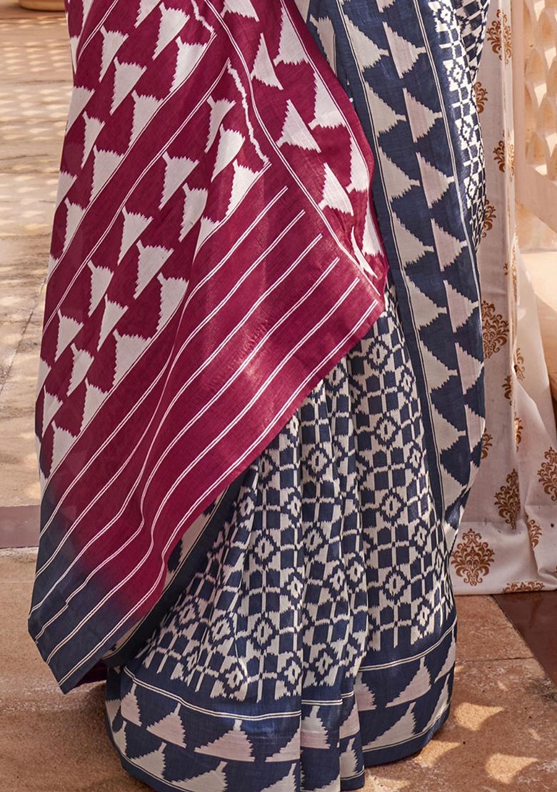 Purple Digital Print Silk Sarees