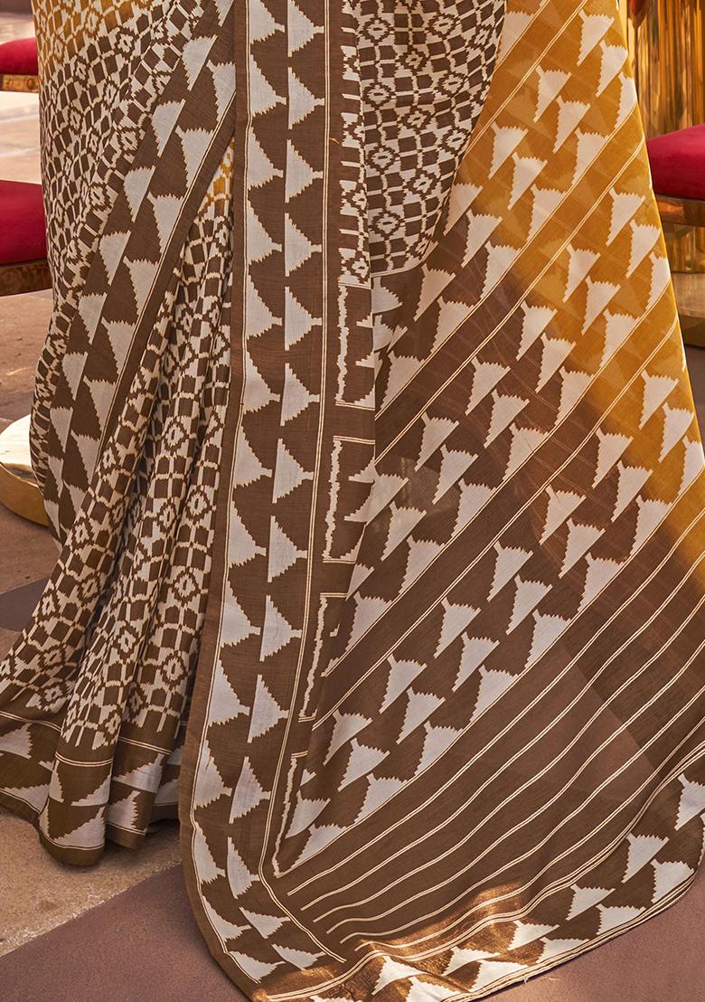 Yellow Digital Print Silk Sarees