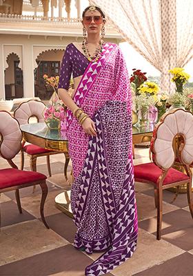 Pink Digital Print Silk Sarees
