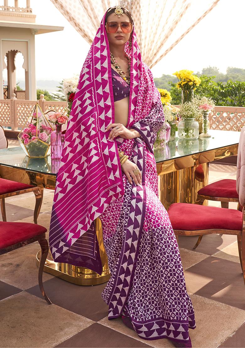 Pink Digital Print Silk Sarees