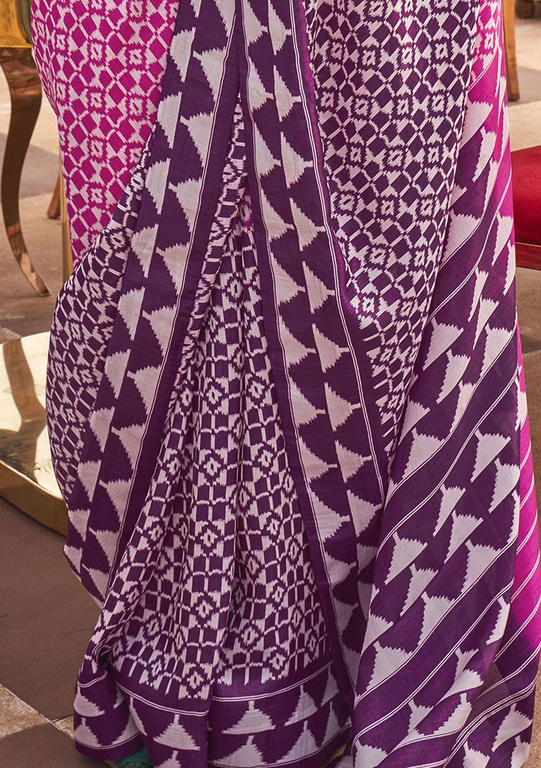 Pink Digital Print Silk Sarees