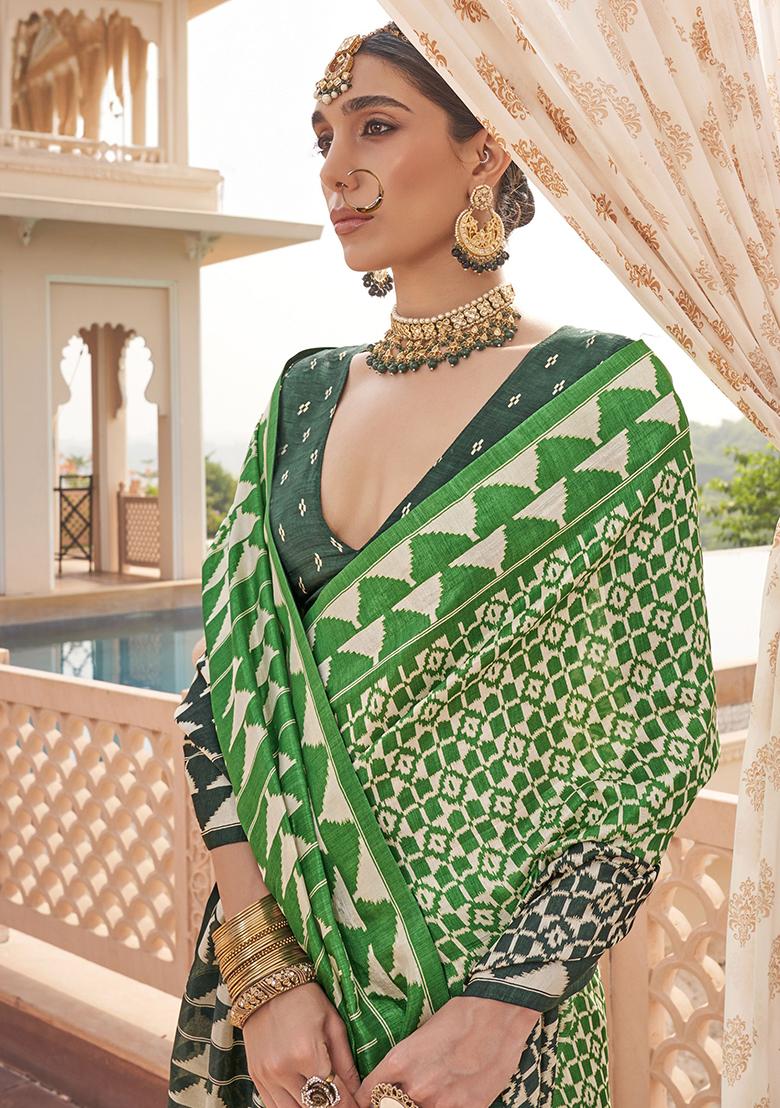 Green Digital Print Silk Sarees