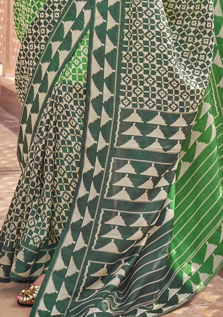 Green Digital Print Silk Sarees