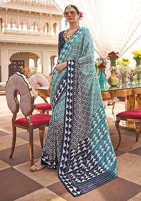 Sky Blue Digital Print Silk Sarees