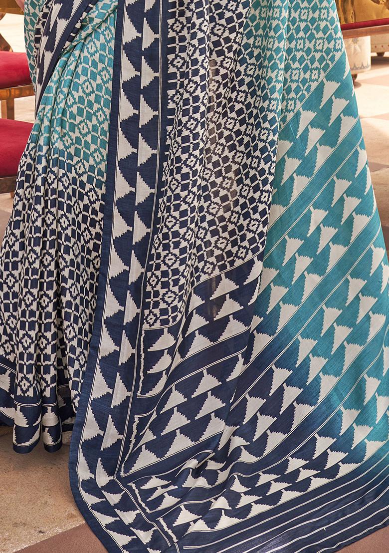 Sky Blue Digital Print Silk Sarees