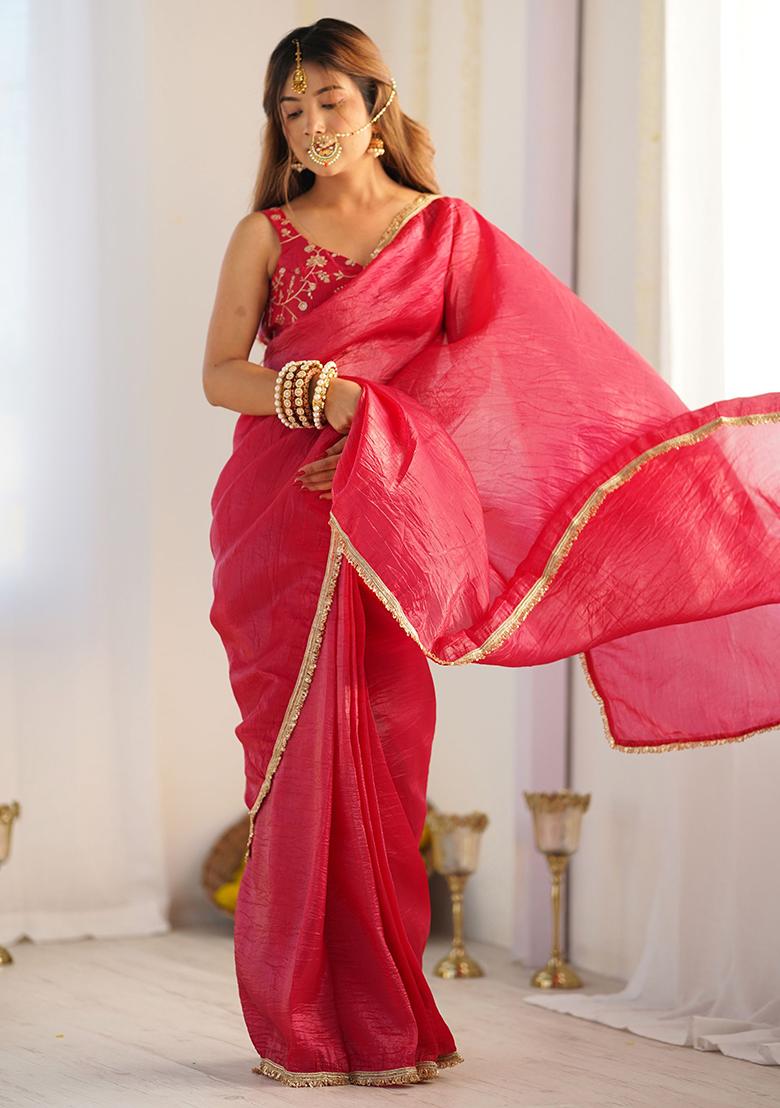 Pink Embroidered Tissue Silk Sarees