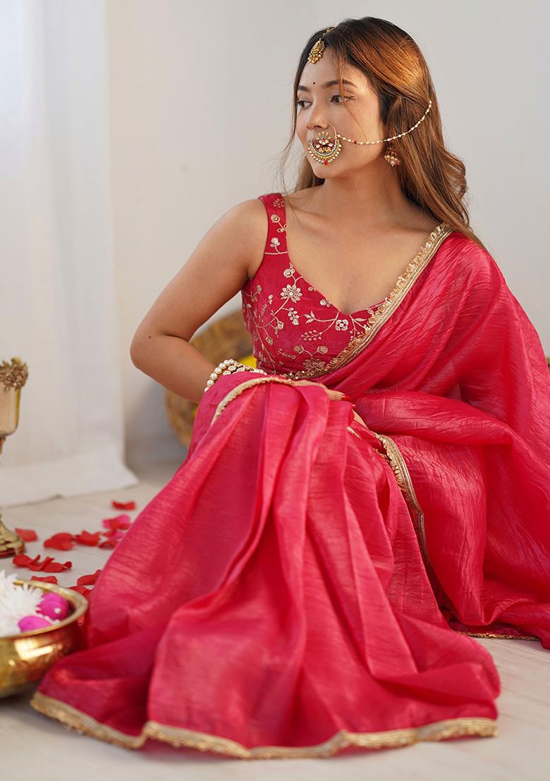 Pink Embroidered Tissue Silk Sarees