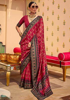 Pink Digital Print Silk Sarees