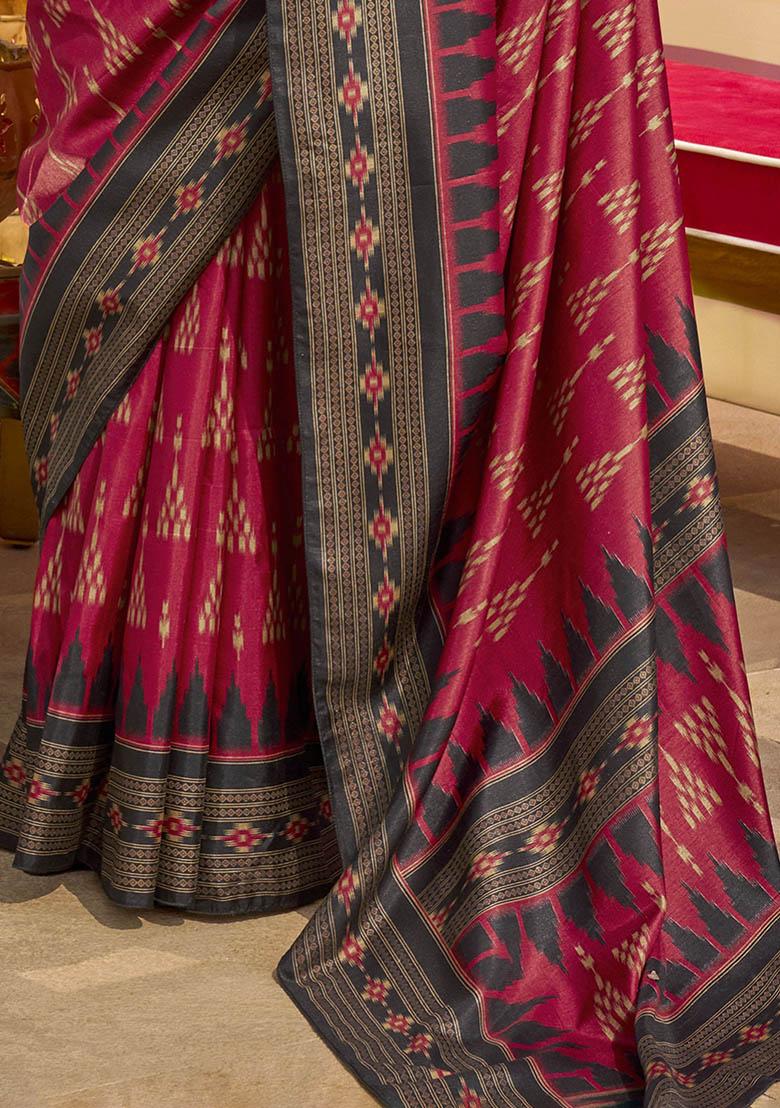 Pink Digital Print Silk Sarees