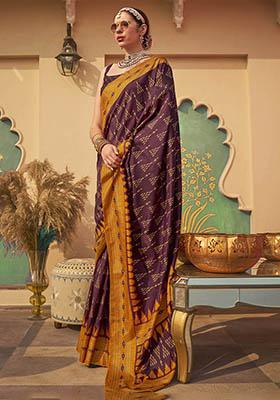 Purple Digital Print Silk Sarees