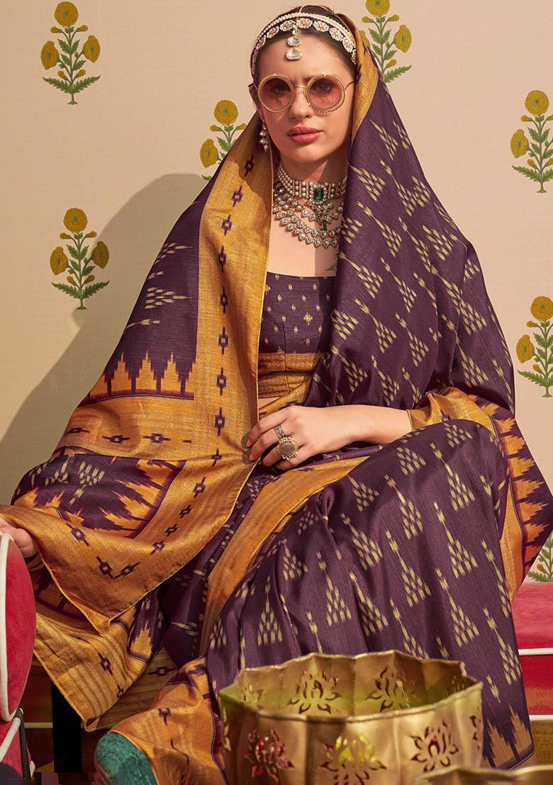 Purple Digital Print Silk Sarees