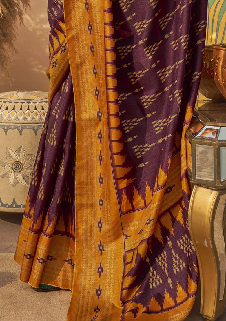 Purple Digital Print Silk Sarees