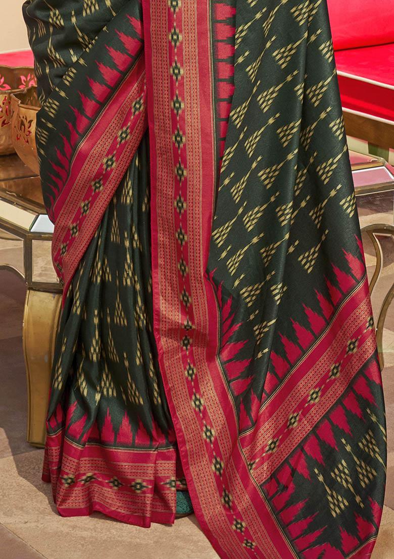Green Digital Print Silk Sarees