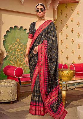Black Digital Print Silk Sarees