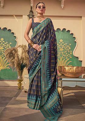 Purple Digital Print Silk Sarees