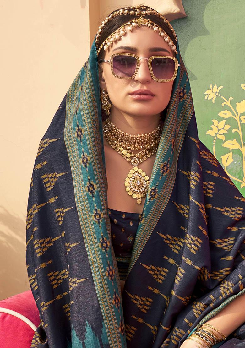 Purple Digital Print Silk Sarees