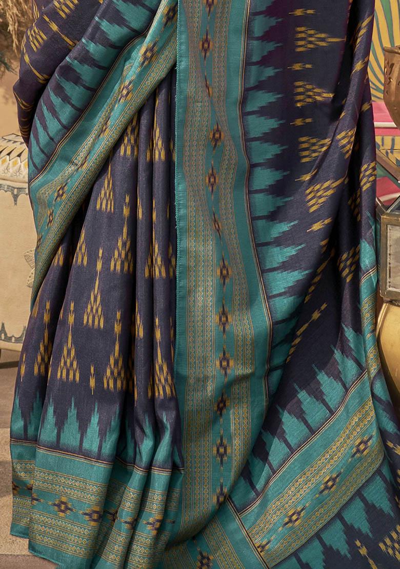 Purple Digital Print Silk Sarees