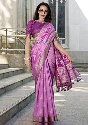 Purple Zari Weaving Silk Sarees