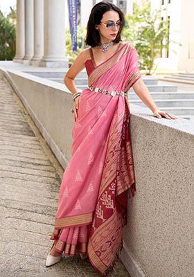 Pink Zari Weaving Silk Sarees