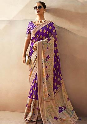 Purple Zari Weaving Georgette Sarees