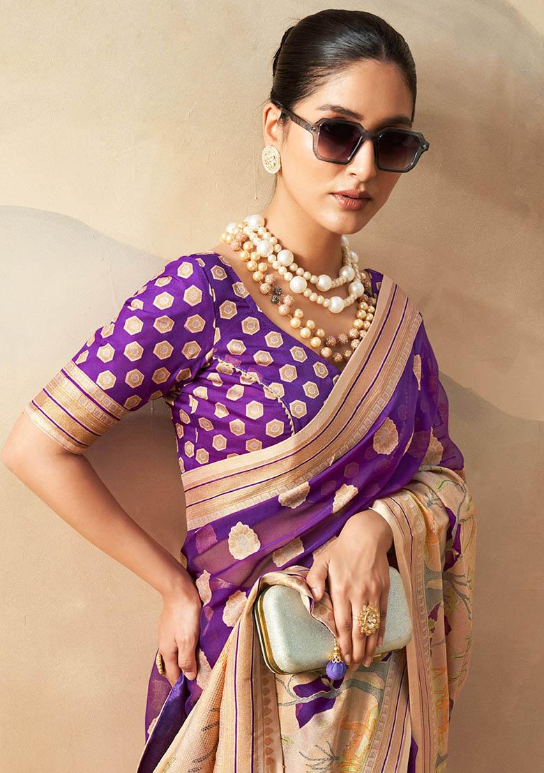 Purple Zari Weaving Georgette Sarees