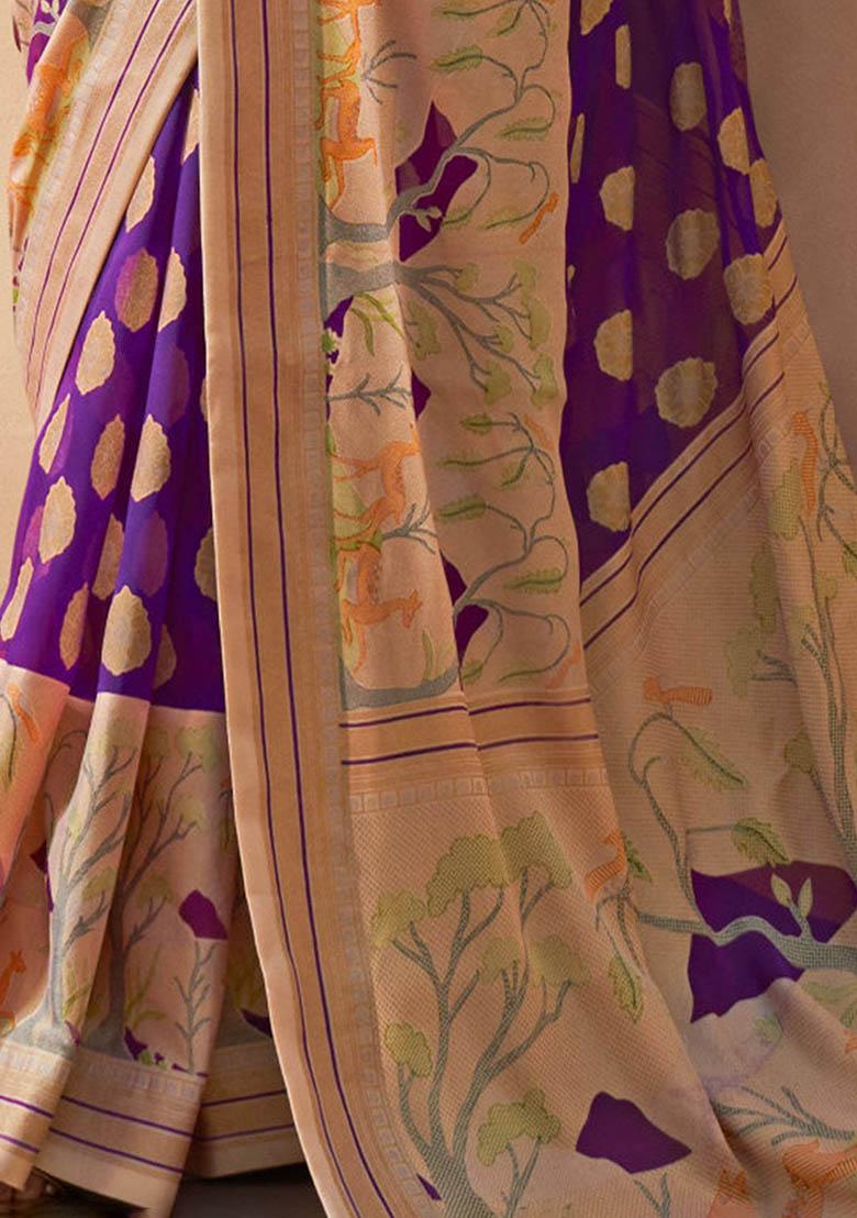 Purple Zari Weaving Georgette Sarees