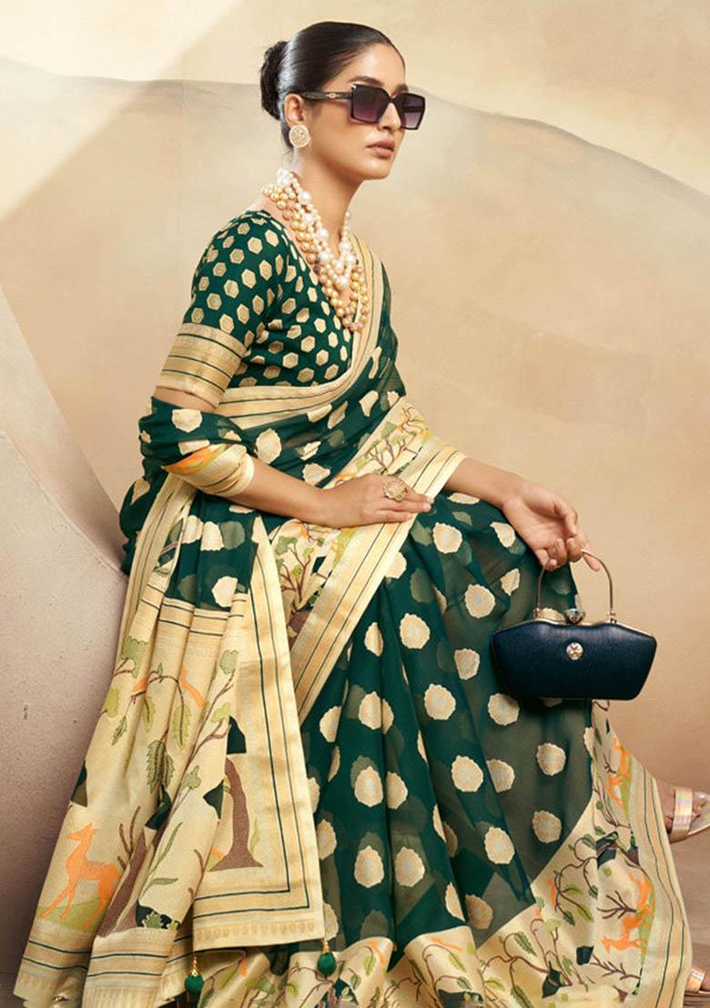 Green Zari Weaving Georgette Sarees