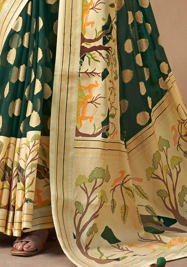 Green Zari Weaving Georgette Sarees