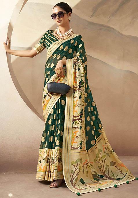 Green Zari Weaving Georgette Sarees