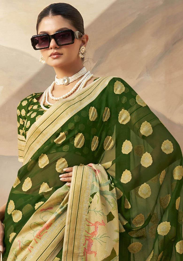 Green Zari Weaving Georgette Sarees