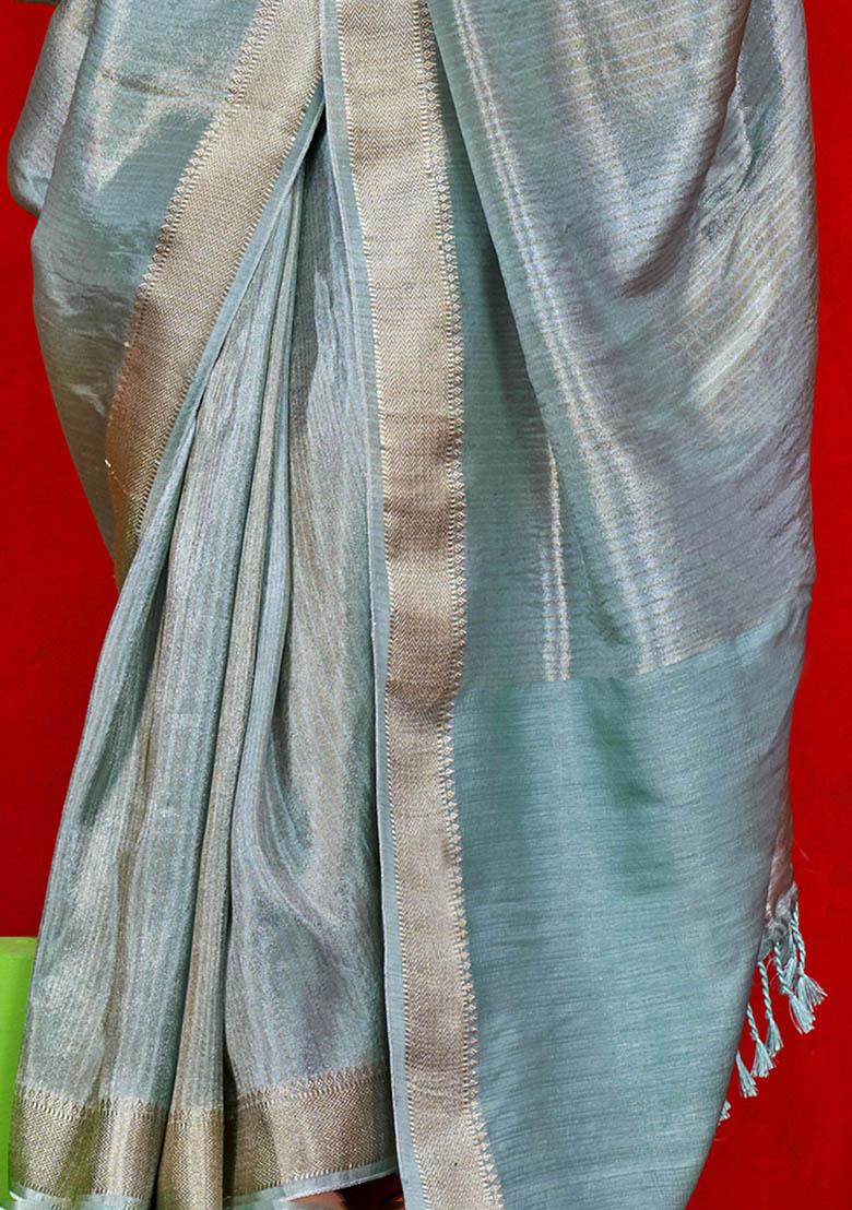 Blue Zari Weaving Silk Sarees