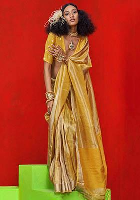 Yellow Zari Weaving Silk Sarees