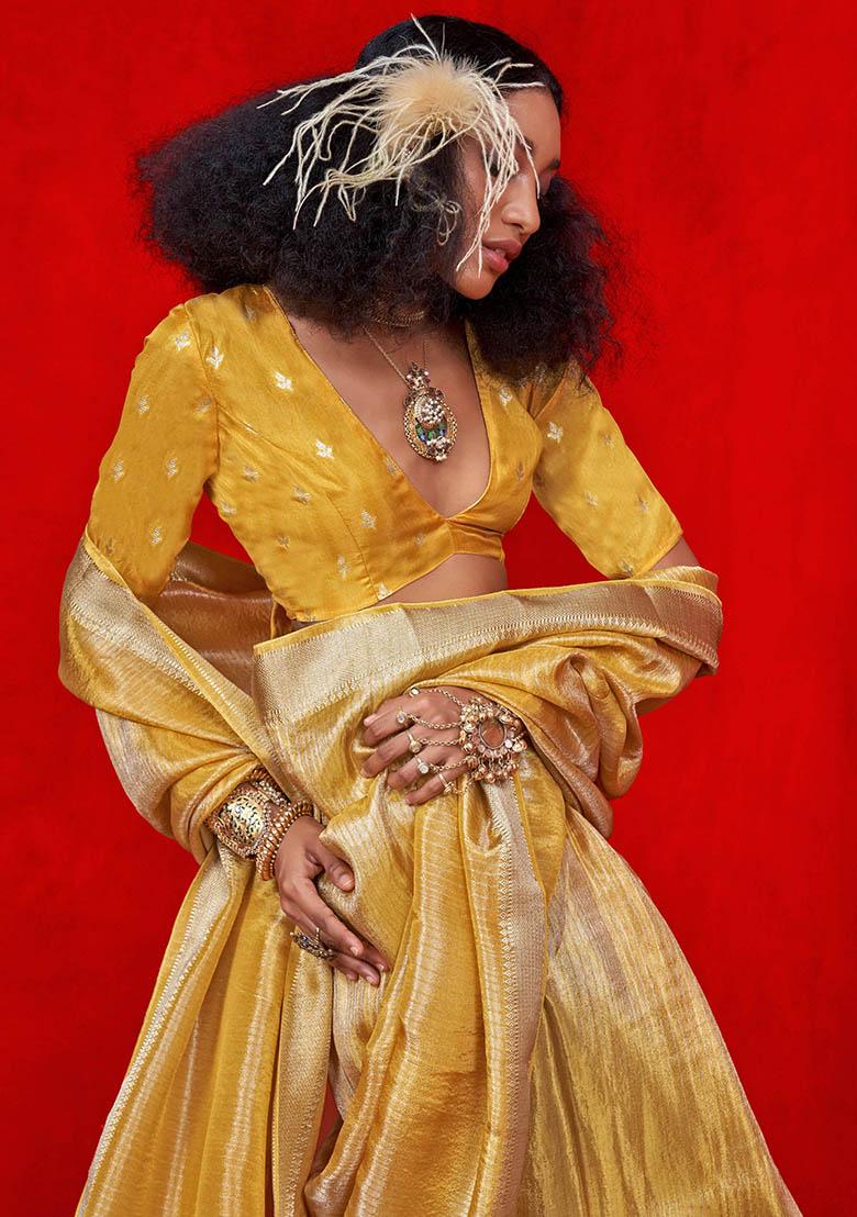 Yellow Zari Weaving Silk Sarees