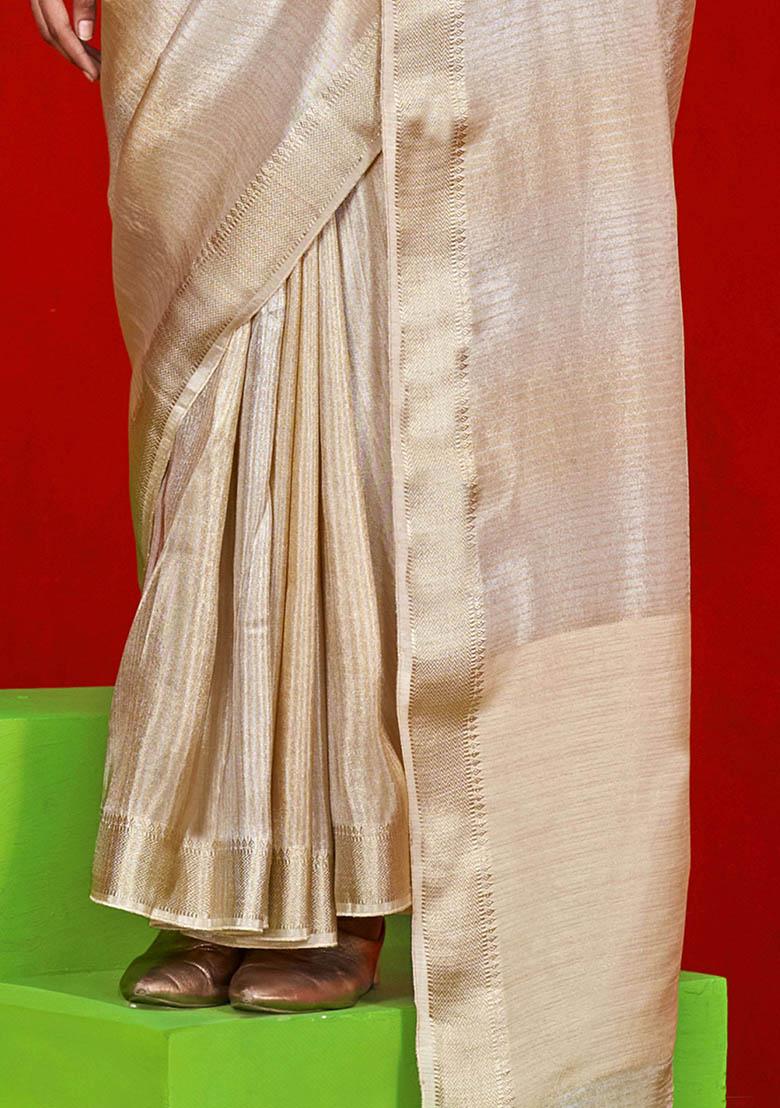 Cream Zari Weaving Silk Sarees